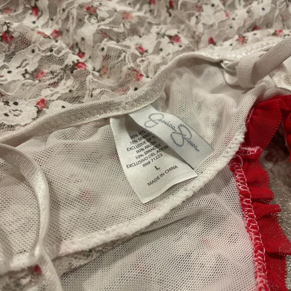vintage jessica simpson white red floral lace tiered fairy slip dress size large - Picture 7 of 7